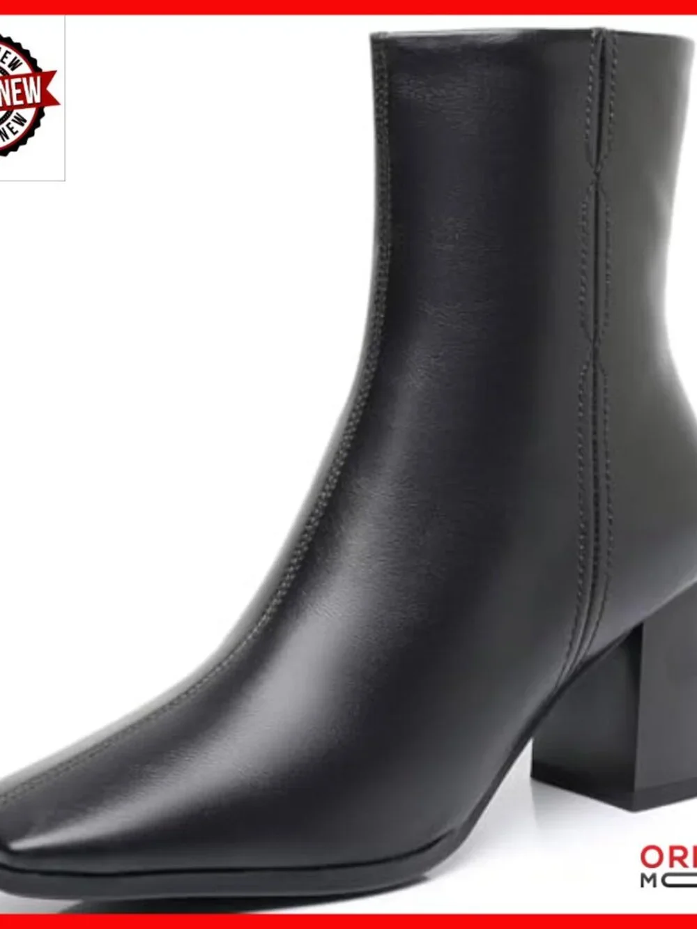 Square Toe Ankle Boots Chunky Block Heel Low Heel Booties Side Zipper